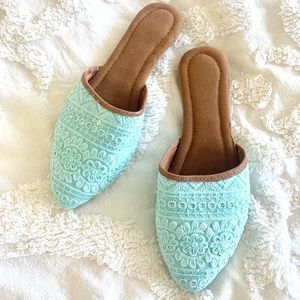 NWOT Genuine Indian Boho Aqua Blue Sequined Flats/Mules